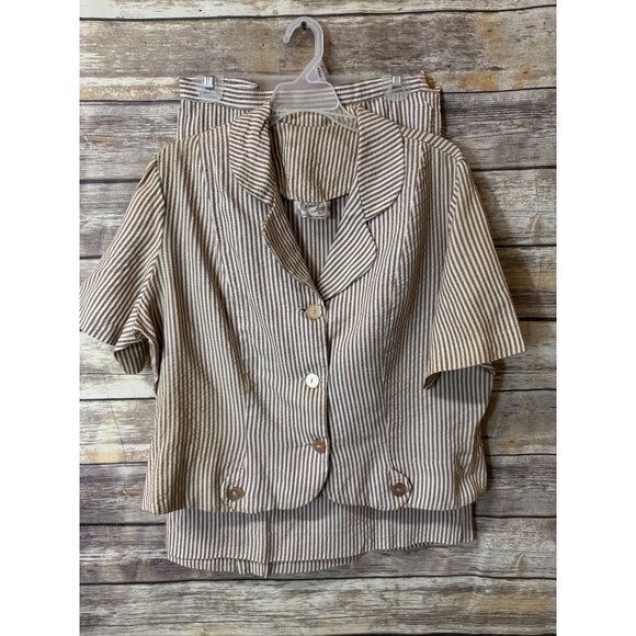 Vintage 1960s Classic Lady By Constantine Striped Two-Piece Blouse Skirt Set 16‎ - Picture 2 of 12